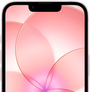 iPhone 17e, vue partielle de la face avant avec Ceramic Shield 2, coloris rose pastel, affichant l’image d’une fleur rose